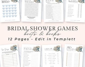 Boots and Books Bridal Shower Games, Instant Download, Cowboy Boots Bridal Shower Add On Accessories, He Said She Said Game, Templett