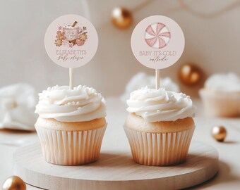 Baby It's Cold Outside Cupcake Picks, Girl Baby Shower, Baby Its Cold Outside Editable Cupcake Toppers, Christmas, Hot Cocoa Shower 035