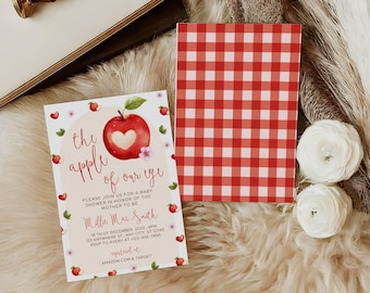 Apple Of Our Eye Baby Shower Invitations, Orchard Canva Editable Template, Instant Download
