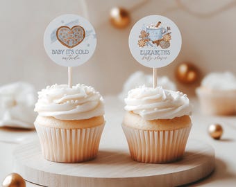 Baby It's Cold Outside Cupcake Picks, Boy Baby Shower, Hot Chocolate Editable Cupcake Toppers, Christmas, Hot Cocoa Shower - 032
