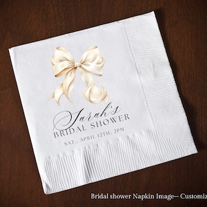 Napkin Image, Bow Bridal Shower | Editable Template | She&#39;s Tying the Knot | Wedding Shower Napkin Image Template, Canva Template
