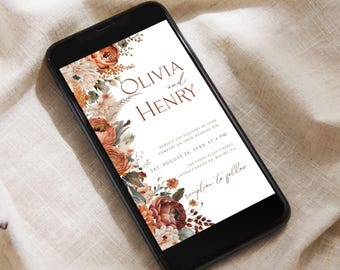Floral Terracotta Mobile Wedding Invites, Terracotta Floral Wedding Invite, Terracotta Fall Wedding Invitation, Desert Wedding, TFWD