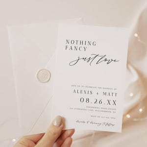 Nothing Fancy Just Love Wedding Invitation, Edit in Templett , Minimalist Wedding Invite Template, Customizable , Elopement Party Invitation