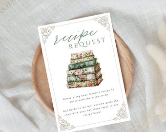 A New Chapter Begins Bridal Shower Recipe Card, Printable Book Lover Recipe Card | Editable Template | Recipe Request | Templett, ancv