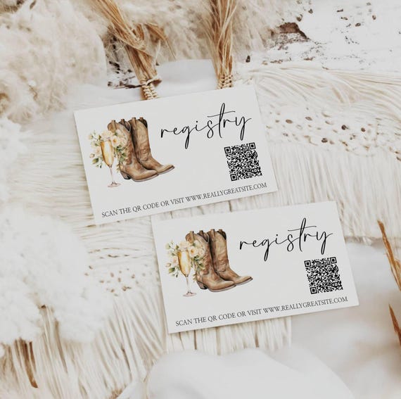 Boots and Bubbly Bridal Registry Card, Printable Registry Card with QR code, Editable template, Templett Template, Western Registry, bbog