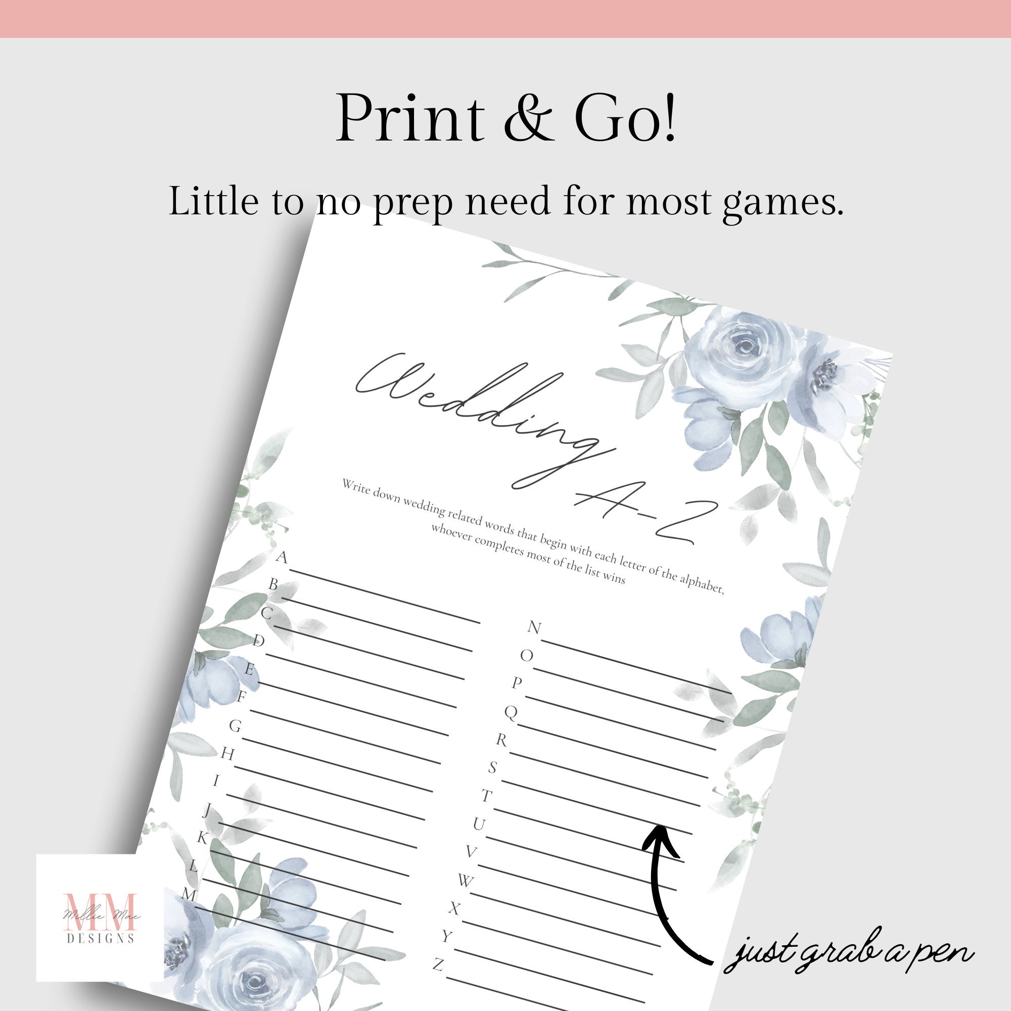 Bridal Shower Game Pack, Printable Bridal Shower Games, Pink Umbrella ...