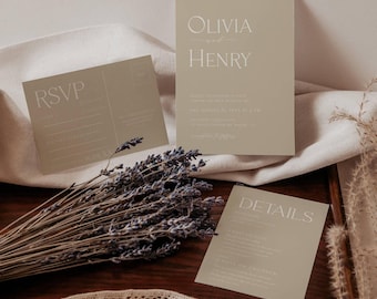 Minimal Wedding Invites Tan | Editable Invitation | Invitation Template | Boho Wedding Invitations | Modern Wedding Invite, Templett