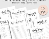 Canva Editable Baby Shower Games, 10 Games, Editable Template, Customizable, Printable Shower Games, Minimal, Baby Game Bundle, Bingo