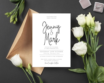 Wedding Invite Printable Minimalistic, Wedding Invitation Template, Editable in Canva, Photo Wedding Invite, Wedding Stationary, Canva