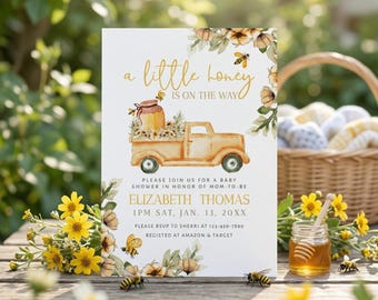 Invito al baby shower "A Little Honey Is On The Way" da scaricare - Da mamma a ape - Templett 005 modificabile
