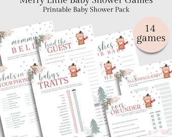 Glada små babyshower-spel, vinterbabyshower, julbabyshower, julbabyshower-spel, utskrivbar glad liten babyshower