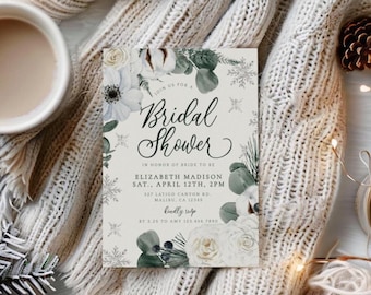Invitación para despedida de soltera de invierno (descarga instantánea), invitación para despedida de soltera de Navidad, plantilla rústica para despedida de soltera, Templett - 011
