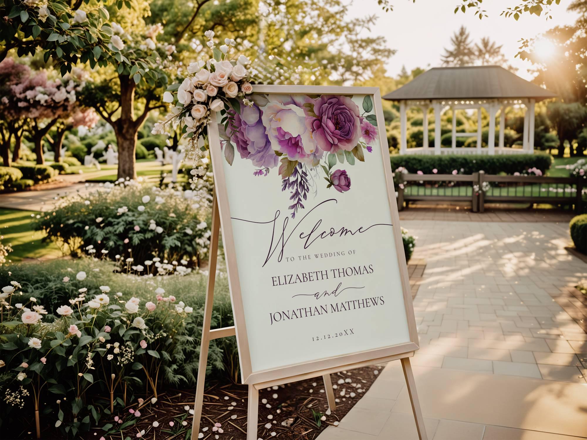 Purple wedding sign - Etsy México, image size:2000x1500