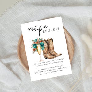 Receptverzoekkaart vrijgezellenfeest, Receptkaart Vrijgezellenfeest, Boots and Bubbly, spel voor vrijgezellenfeest, canvassjabloon, turkoois en roest