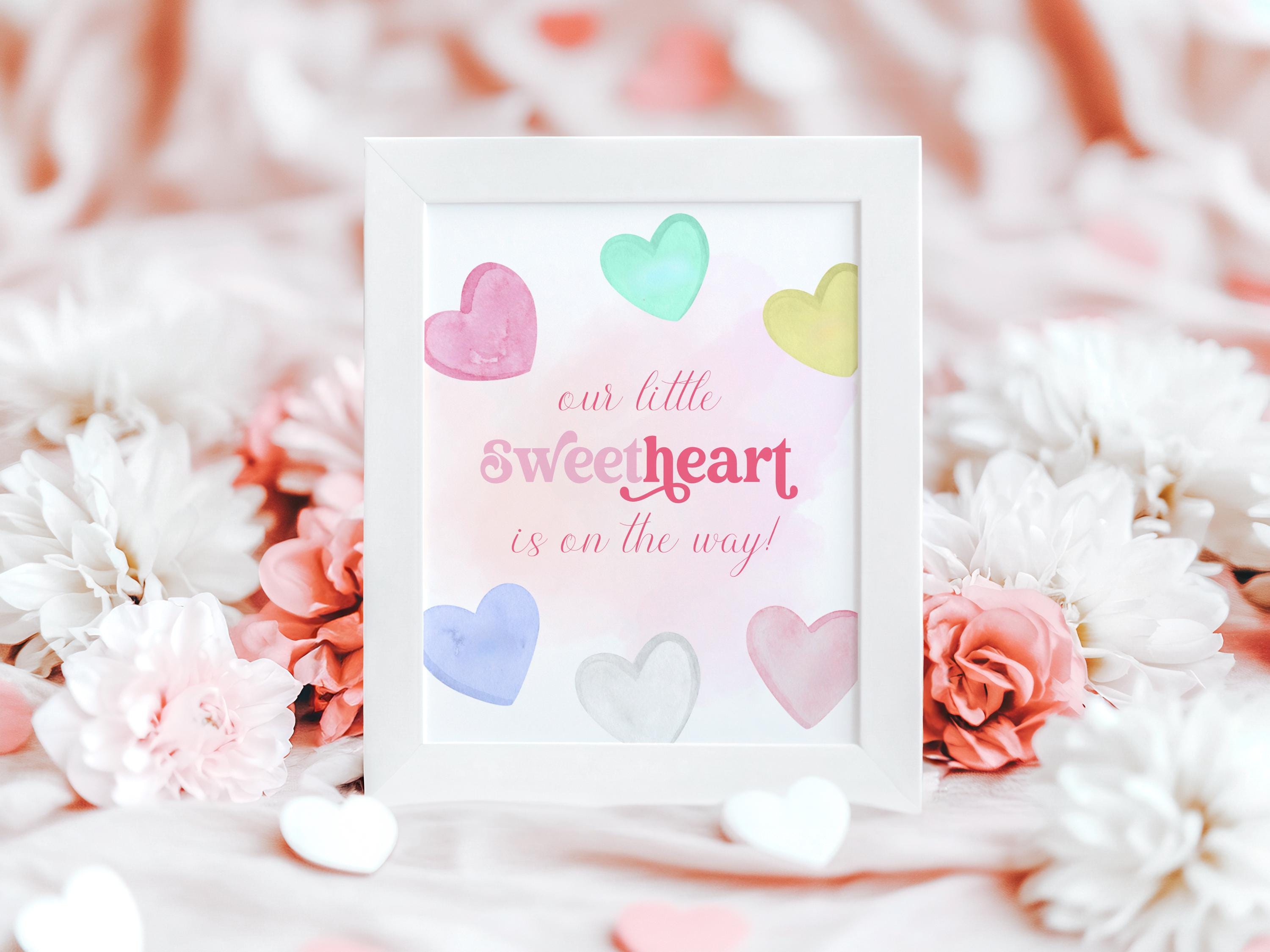 A Little Valentine Is On The Way Decal - Sweet Baby Shower Wall Sticker | Pink & Red Glitter Design - View #2