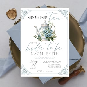 Bridal Shower Invite For A Tea Party, Bridal Shower Tea Party Invite, Diy Invitation, Printable Bridal Tea Shower Invite, Something Blue