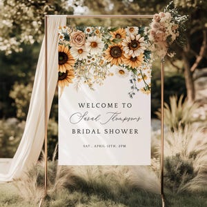 Sunflower Bridal Shower Welcome Sign, Instant Download | Bridal Shower Or Wedding | Rustic Theme Sunflowers and Daisies, Templett, sunfl