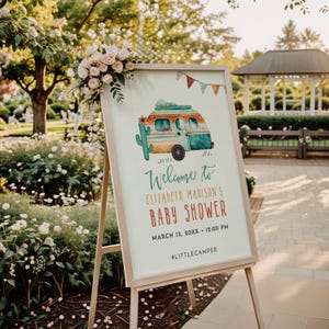 Little Camper Baby Shower, Camping Shower Sign, Oh Boy, Neutral Baby Shower Welcome Poster, Templett Template, Printable, DIY, Boho, 3 Sizes
