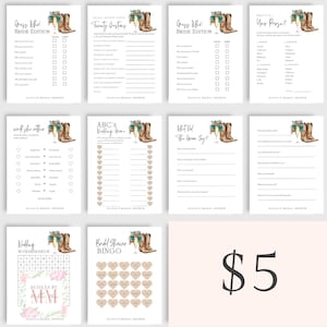 Boots and Bubbly Bridal Shower Game Pack, Instant Download, Cowboy Boots Shower Add On Accessory, He Said She Said, Turquoise and Rust