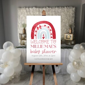 Un petit signe de bienvenue de douche de bébé chérie, une douche de bébé de la Saint-Valentin, une affiche de bienvenue de douche de bébé peu chérie, un modèle modifiable