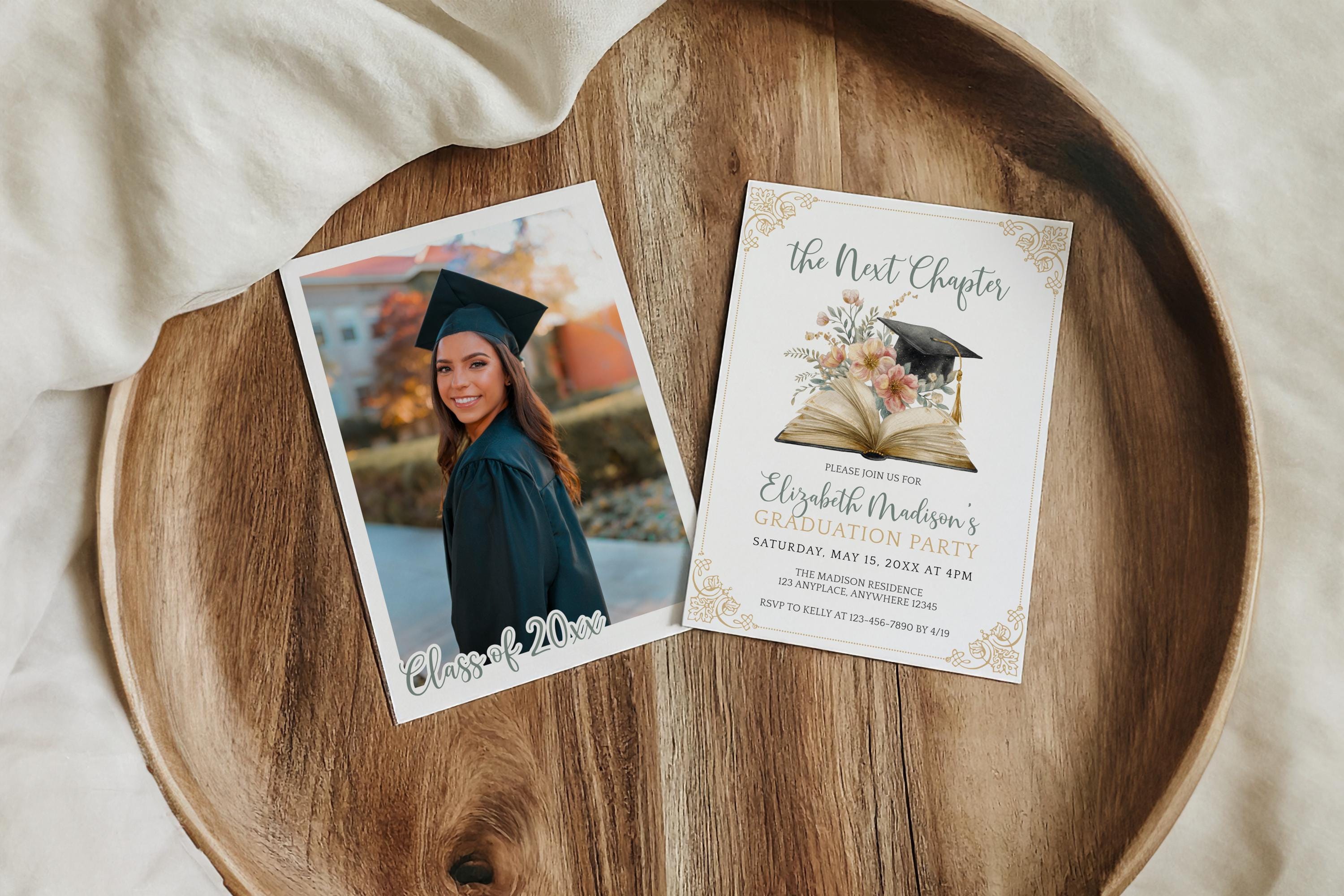 Next Chapter Graduation Invite With Photo on Back Side, Book Lover ...