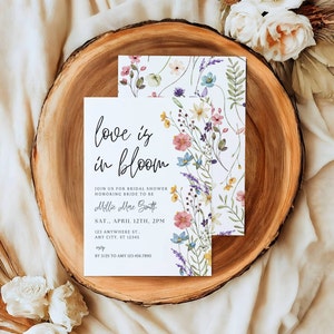 Love Is In Bloom Shower Invite, Instant Download, wildflowers Bridal Shower Invite, Editable Template, Love In Bloom, Canva