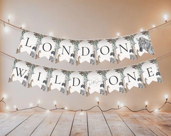 Wild one Baby Shower Banner, First Birthday, Wild One Party Decor, Wild One Baby Shower, Jungle Safari Animal Banner, Edit in Templett wobs