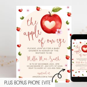 Apple Of Our Eye Invitation, Apple Baby Shower Invitation, Editable The Apple Of Our Eye Invite, Fall Baby Shower Invite Template