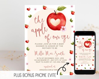 Apple Of Our Eye Invitation, Apple Baby Shower Invitation, Editable The Apple Of Our Eye Invite, Fall Baby Shower Invite Template