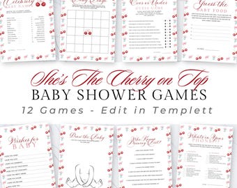 She's the Cherry on Top Baby Shower Games Bundle | Printable Valentines Day Baby Games - cht01