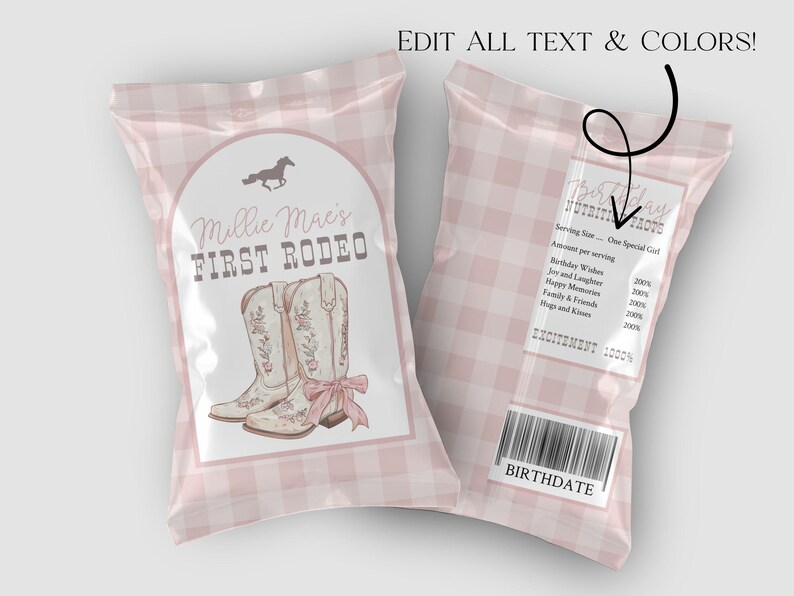 My First Rodeo Chip Bag First Rodeo Chip Bag Template - Editable First Rodeo Chip Bag Favor ...
