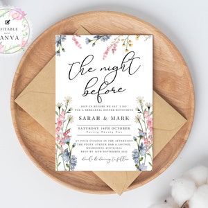 Wildflower Rehearsal Invitation, Digital Rehearsal Dinner Invite, Wildflower Wedding Invitation Editable Canva Template, Wildflowers Boho
