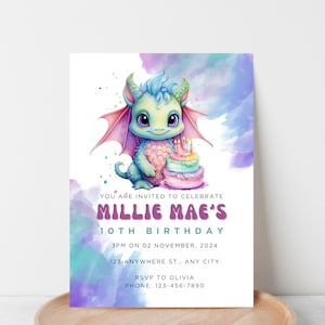 Dragon Birthday Invitation Editable, Magical Dragon Invite | Dragon Invitation | Printable Templates | Dragon Birthday Party | Girl&#39;s Party