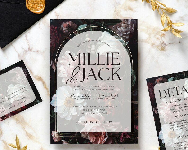 Dark And Moody Wedding Invitation Suite