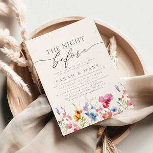 Wildflower Rehearsal Invitation, Digital Rehearsal Dinner Invitation, Wildflower Wedding Invitation Editable Template , Templett, Wildflower