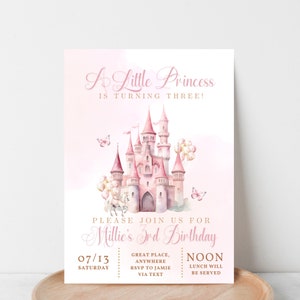 Convite de 3º aniversário de princesa, convite de 3º aniversário, convite de princesa, convite de aniversário real de três anos, convite de aniversário de conto de fadas