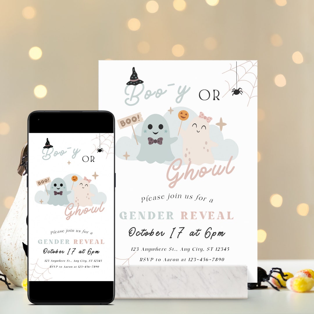 Gender Reveal Invitation Halloween Theme Editable Halloween - Etsy