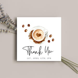 Love is Brewing Thank You Tag, Editable Template | Coffee Bridal Shower Thank You Favor Tag | Mini Tag, Coffee Beans, Thank You Latte, Canva