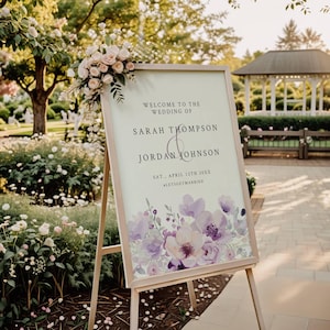 Purple Floral Wedding Welcome Sign, Welcome to the Wedding Sign in Purple, Instant Download, Editable Wedding Welcome Sign | Templett- epfw