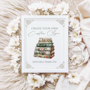 A New Chapter Bridal Shower Custom Sign,  Editable Book Lover Bridal Shower Sign, Books Bridal Shower, Rose Bouquet, Edit in Templett, ancv