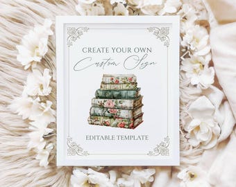 Letrero personalizado para despedida de soltera A New Chapter, letrero editable para despedida de soltera con amantes de los libros, despedida de soltera con libros, ramo de rosas, edición en Templett, ancv