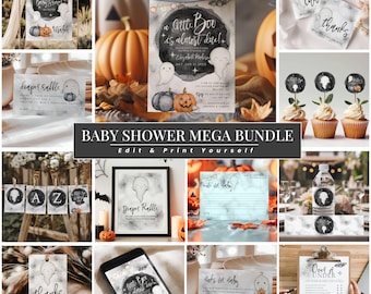 Little Boo Baby Shower Bundle, Ghost Halloween Baby Shower, Editable Little Boo Baby Shower Game Bundle, Halloween Baby Shower Decor, albh