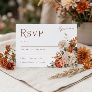 Terracotta Floral Wedding Rsvp Card Template | Kindly Reply | Response Cards | Fall Wedding  | Instant Download |  Wedding Invitation Insert