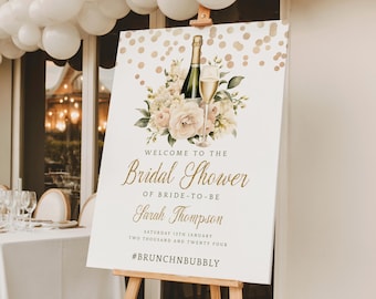 Brunch And Bubbly Welcome Sign, Champagne Wedding Shower Sign, Rose Gold, 1bnb