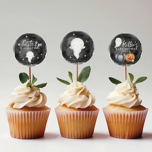 A Little Boo Is Almost Due Cupcake Topper, Baby Shower, Editable Cupcake Toppers, Printable,  | Ghost Baby, Fall Baby, Neutral, albh