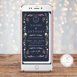 Wedding Invitation Template Book Literary Library, Evite, Phone Invitation, Text Invite, SMS Message, Digital Invitation, Book Lover, Canva