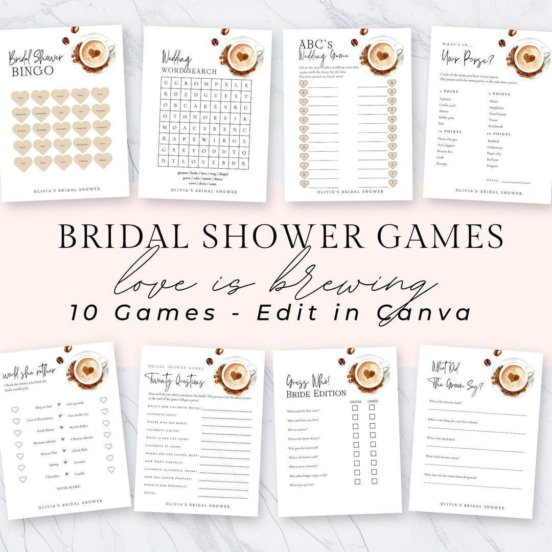 She Games Coffee Themed Bridal Shower Games, Instant Download, Love is Brewing ...