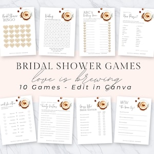 Jeux de douche nuptiale sur le thème du café, téléchargement immédiat, accessoire complémentaire pour la douche nuptiale Love is Brewing, jeu He Said She Said, lot, 10 jeux