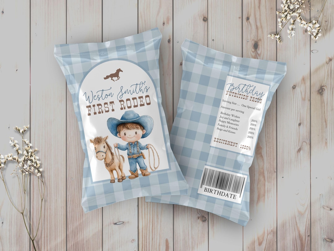 My First Rodeo Chip Bag First Rodeo Chip Bag Template - Editable Blue Cowboy Chip Bag Favor ...