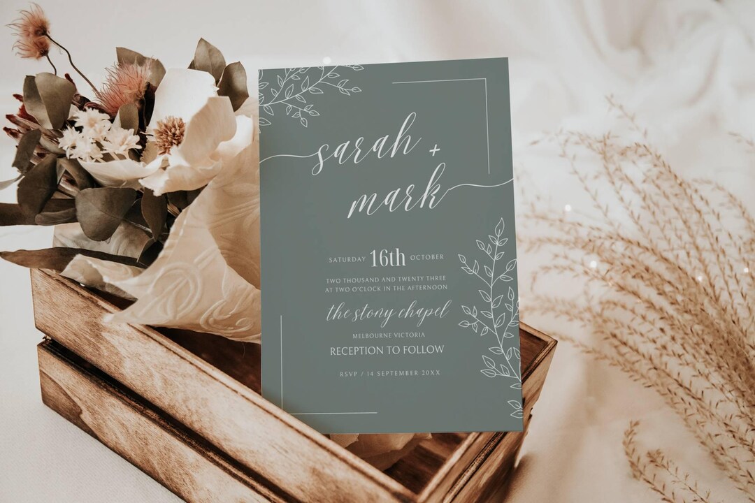 Minimalist Wedding Invitation Sage Green, Sage Green Wedding Invitation ...